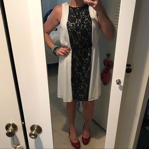White with Black Lace Detail New York & Co Dress
